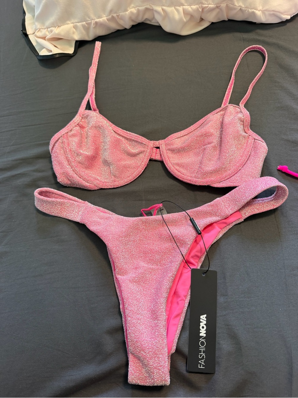 Fashion Nova Sparkling Pink Underwire Bikini Set